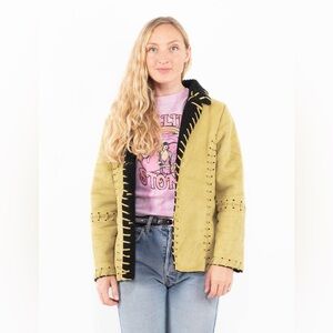 Whimsigoth Faux Suede Sherpa Jacket Forest Witch M